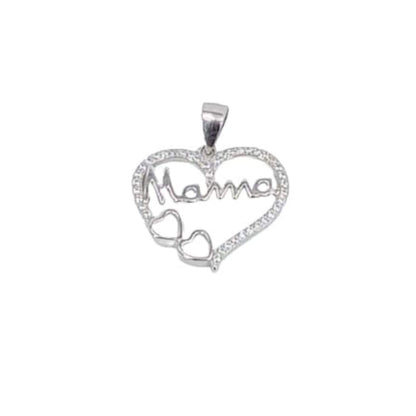 COLGANTE CORAZON MAMA PLATA ACABADO RODIO CIRCONITAS