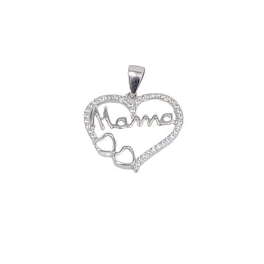 COLGANTE CORAZON MAMA PLATA ACABADO RODIO CIRCONITAS