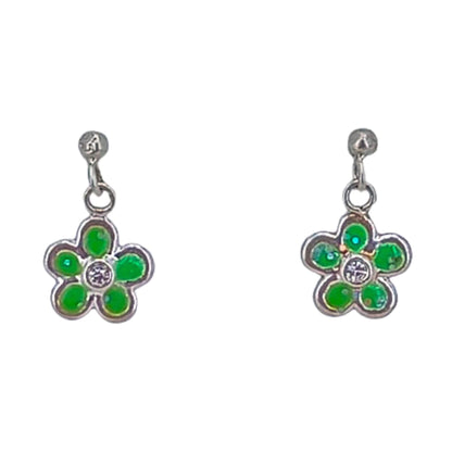 PENDIENTES PLATA ESMALTE ACABADO PLATEADO CIRCONITA CIERRE PRESION