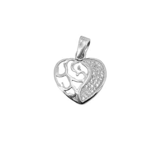 COLGANTE CORAZON PLATA ACABADO RODIO CIRCONITAS CALADO