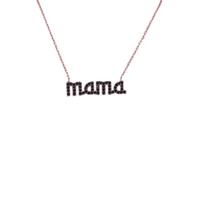 COLLAR MAMA  PLATA ACABADO ROSA CIRCONITAS NEGRAS