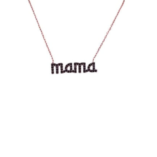 COLLAR MAMA  PLATA ACABADO ROSA CIRCONITAS NEGRAS