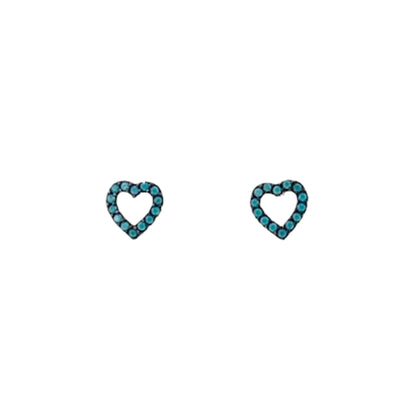 PENDIENTES CORAZON PLATA ACABADO ROSA TURQUESAS NATURAL CIERRE PRESION