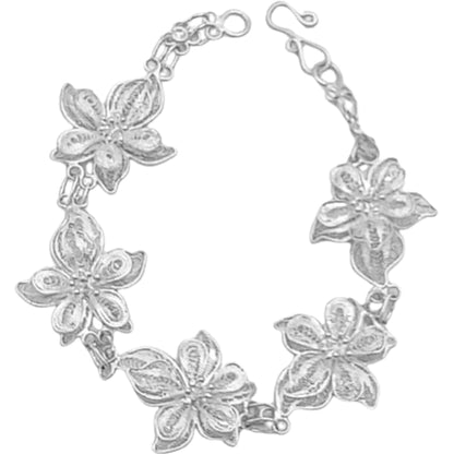 PULSERA FLOR PLATA ACABADO PLATEADO LABRADO BRILLO RELIEVE