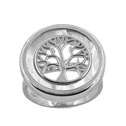 ANILLO ARBOL DE LA VIDA PLATA NACAR ACABADO RODIO LISO BRILLO