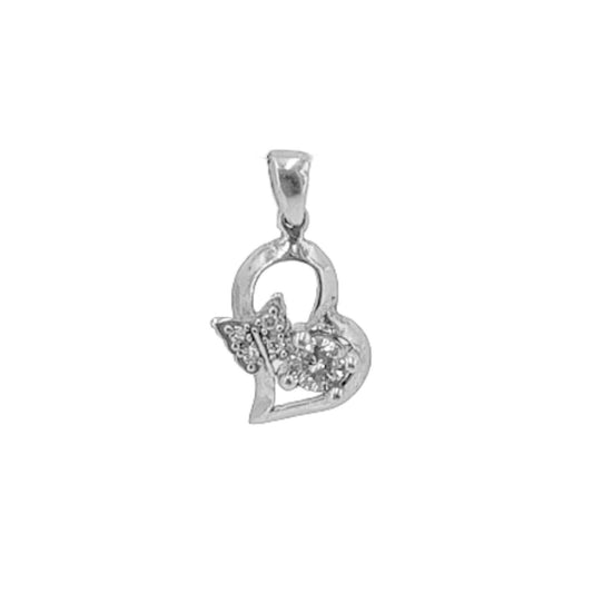 COLGANTE CORAZON MARIPOSA PLATA ACABADO RODIO CIRCONITAS