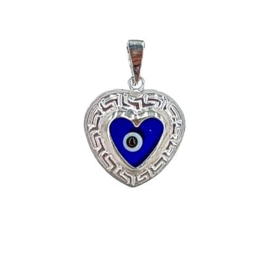 COLGANTE CORAZON OJO TURCO PLATA ACABADO PLATEADO