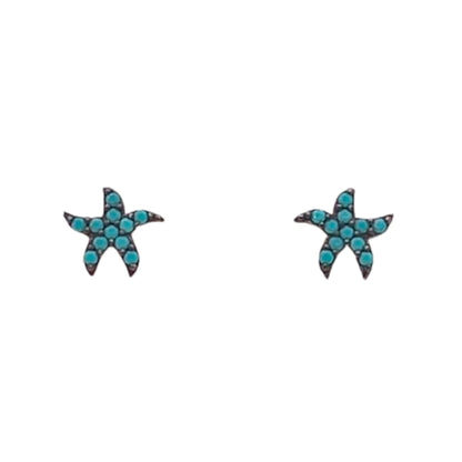 PENDIENTES ESTRELLA  PLATA ACABADO ROSA TURQUESA NATURAL CIERRE PRESION