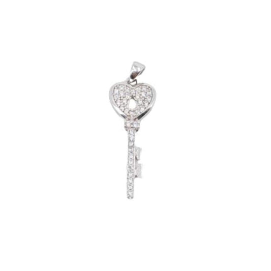 COLGANTE CORAZON LLAVE PLATA ACABADO RODIO CIRCONITAS