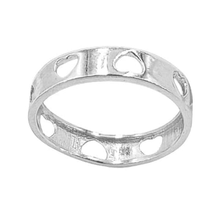 ANILLO PLATA ACABADO RODIO CORAZON CALADO LISO BRILLO