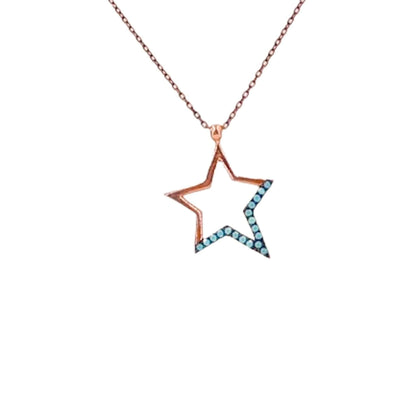 COLLAR ESTRELLA PLATA ACABADO ROSA TURQUESAS NATURALES