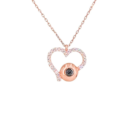 COLLAR CORAZON PLATA ACABADO ROSA CIRCONITAS