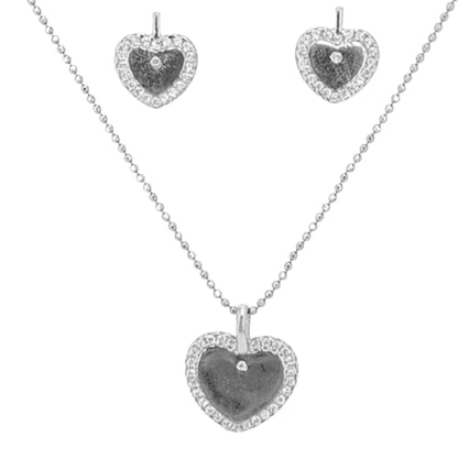 CONJUNTO CORAZON PLATA ACABADO RODIO PENDIENTES COLLAR CIRCONITAS