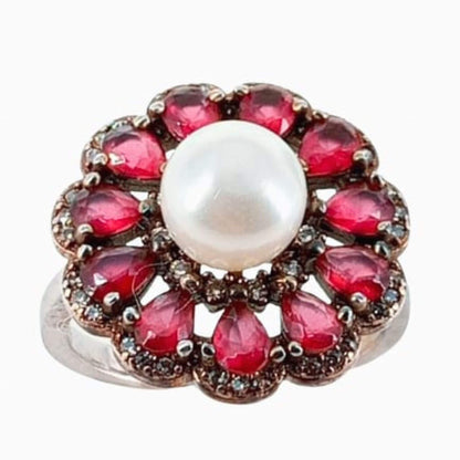 ANILLO PLATA ACABADO PLATEADO PERLA  PIEDRAS NATURALES