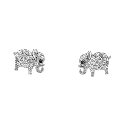 PENDIENTES ELEFANTE PLATA ACABADO RODIO CIRCONITAS CIERRE PRESION