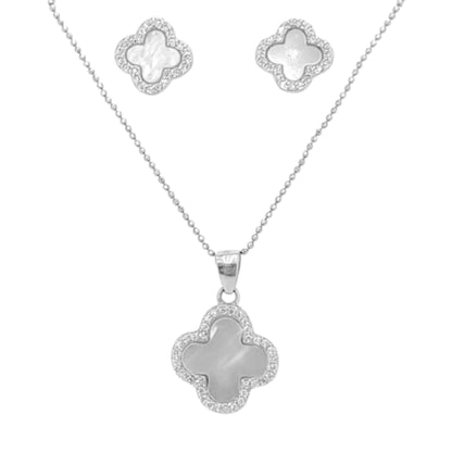 CONJUNTO CRUZ PLATA NACAR ACABADO RODIO CIRCONITAS