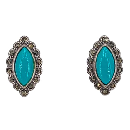 PENDIENTES PLATA ACABADO PLATEADO Y ENVEJECIDO TURQUESA CIERRE CATALAN MARQUESITAS