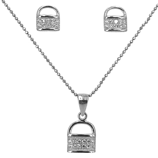CONJUNTO PLATA ACABADO RODIO COLLAR PENDIENTES CIRCONITAS
