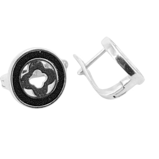 SILVER EARRINGS WITH RHODIUM FINISH, SMOOTH SHINE ENAMEL CROSS, CATALAN CLOSURE