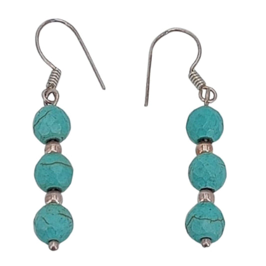 SILVER EARRINGS WITH SILVER FINISH, HIPPIE CLASP, AND TURQUOISE
