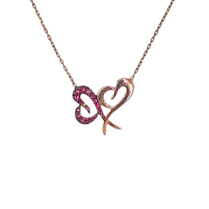 COLLAR CORAZON PLATA ACABADO ROSA CIRCONITAS LISO BRILLO