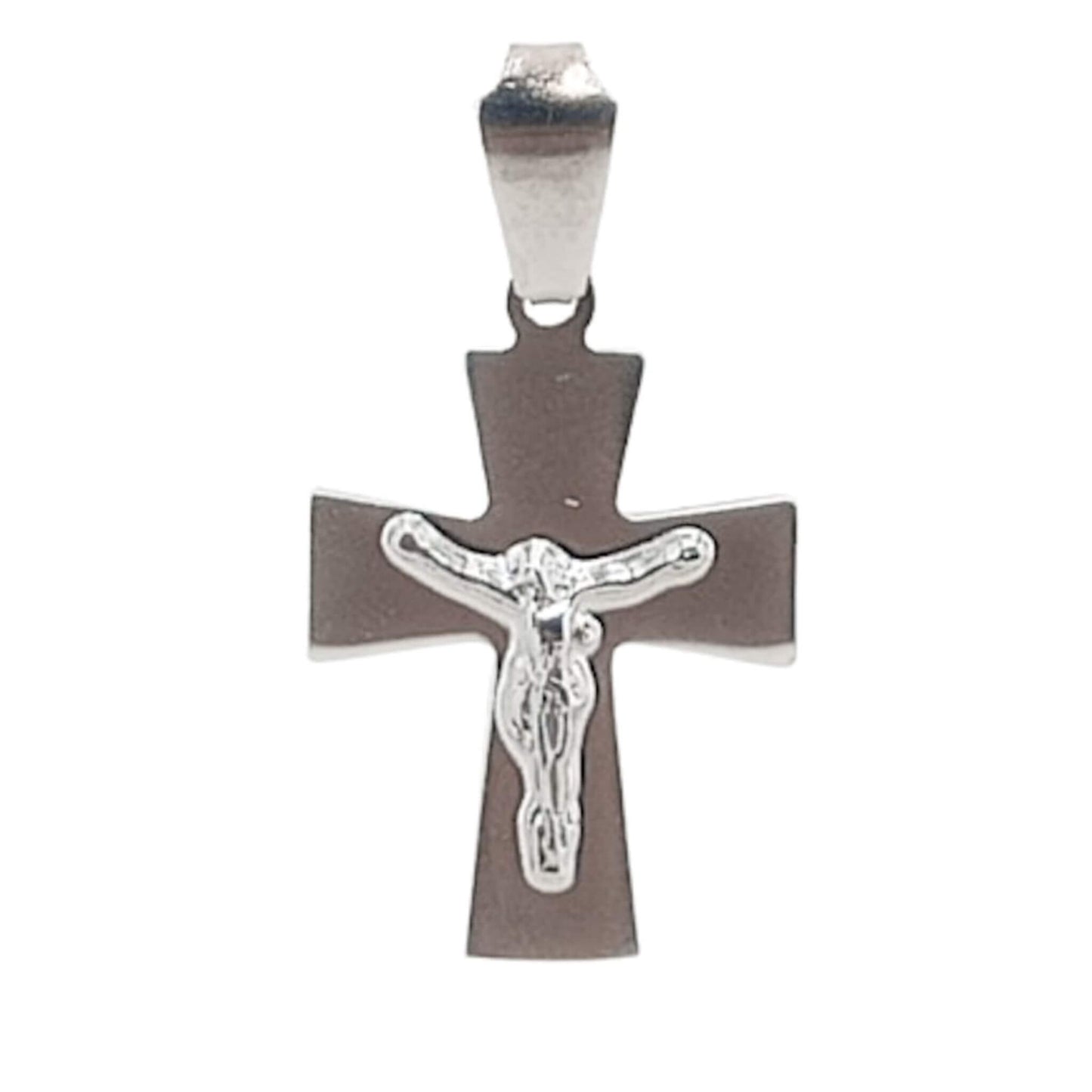 COLGANTE CRUZ PLATA ACABADO PLATEADO LISO BRILLO CRISTO RELIEVE