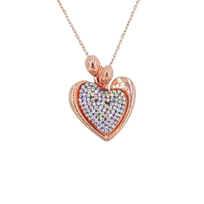 COLLAR PLATA ACABADO ROSA CORAZON CIRCONITAS