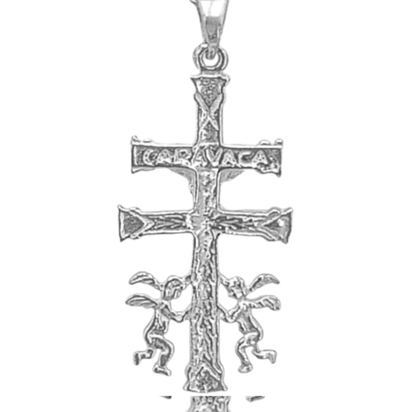 CRUZ DE CARAVACA PLATA ACABADO PLATEADO CRISTO RELIEVE