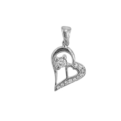 COLGANTE PLATA ACABADO RODIO CORAZON CIRCONITAS