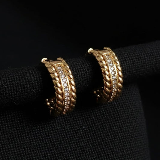 Pendientes Aro Trenzado Acero y Circonitas