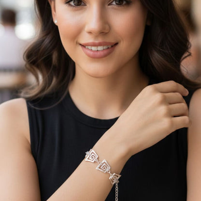 Zamak Bracelet with Greek Spirals - Extendable Geometric Design