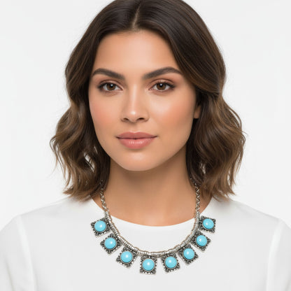 Collar de ZAMAK con Turquesa - Diseño Vintage