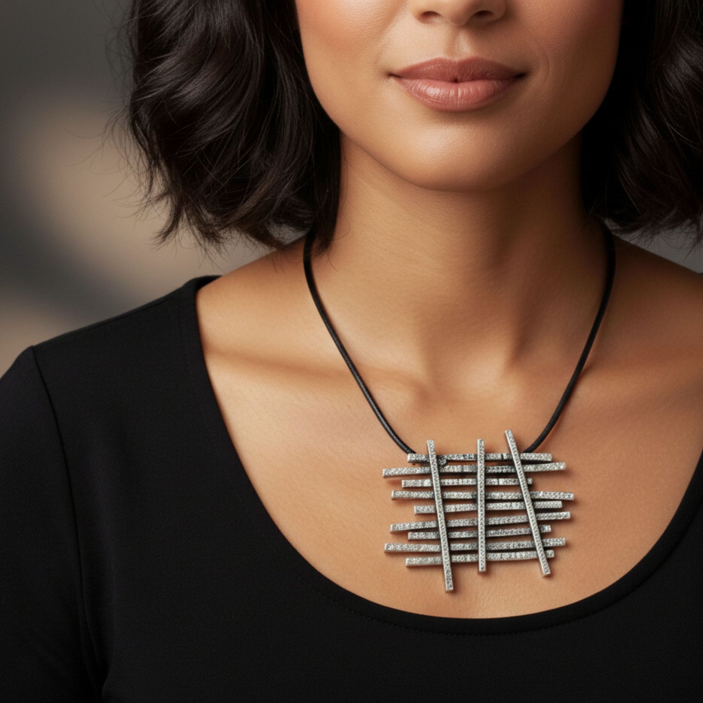 COLLAR ZAMAK CUERO CON COLGANTE GEOMETRICO