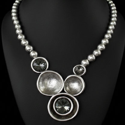Collar Gargantilla Zamak Plateado con Circonitas Gris Ahumado | Joyería Osnor