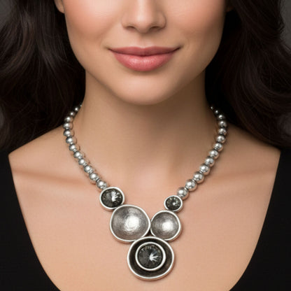 Collar Gargantilla Zamak Plateado con Circonitas Gris Ahumado | Joyería Osnor