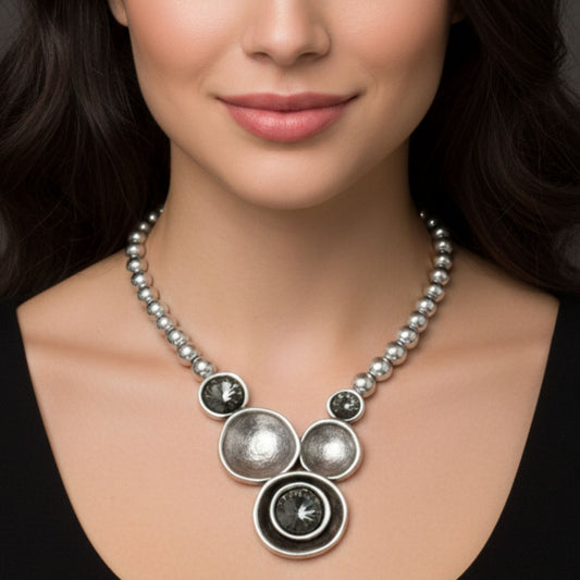 Collar Gargantilla Zamak Plateado con Circonitas Gris Ahumado | Joyería Osnor