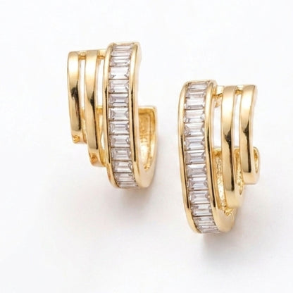Aros Medias Argollas Circonitas Blancas | Acero Dorado Chapado Oro 14K