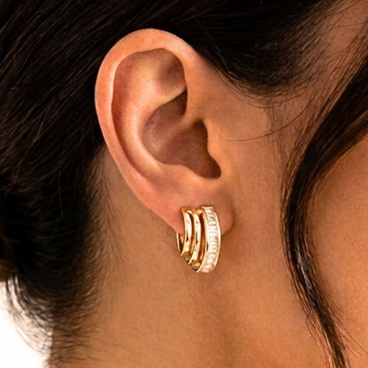 Aros Medias Argollas Circonitas Blancas | Acero Dorado Chapado Oro 14K