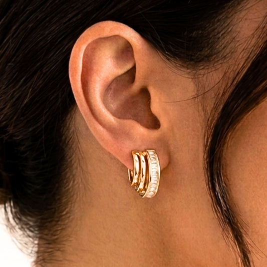 Aros Medias Argollas Circonitas Blancas | Acero Dorado Chapado Oro 14K