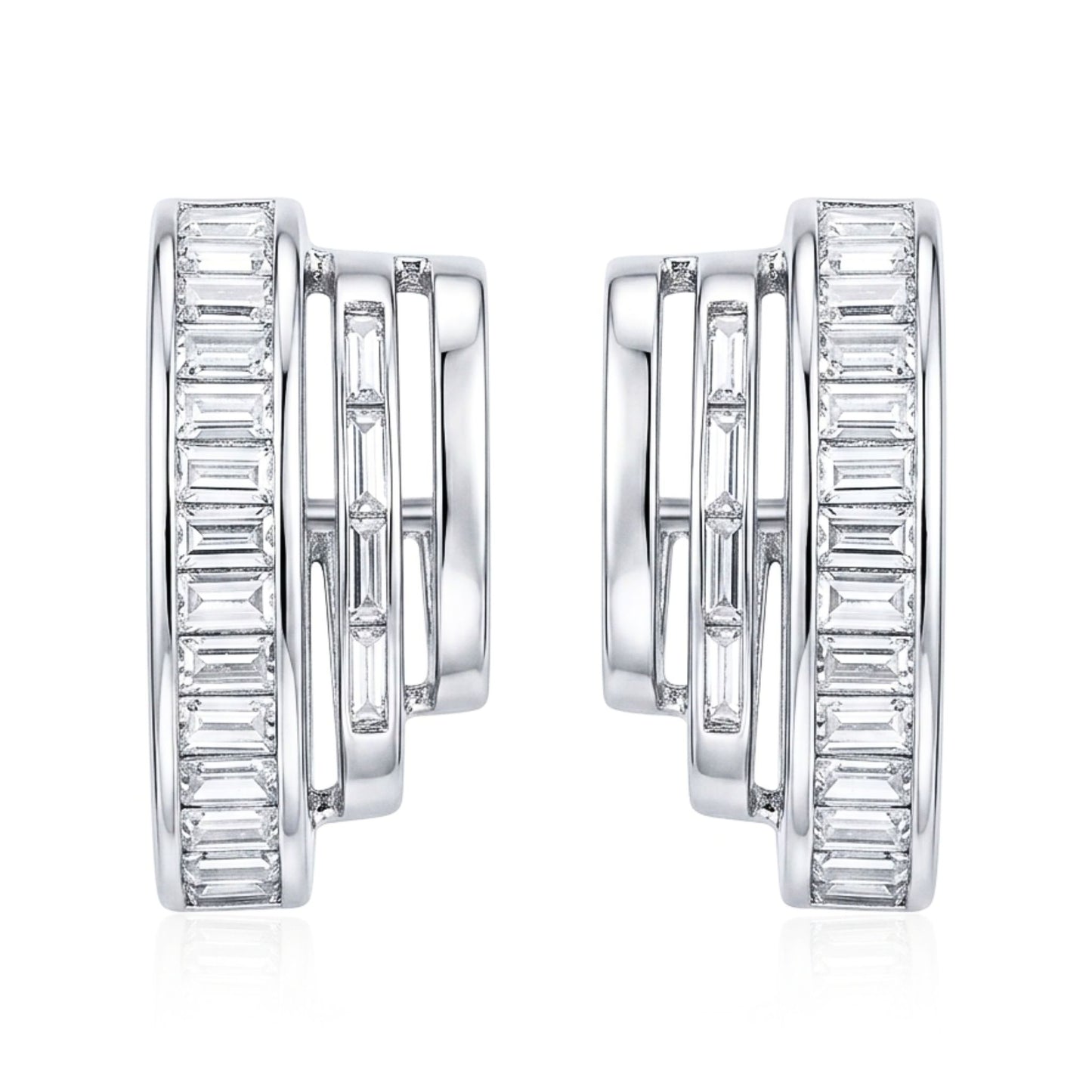 Pendientes Aro Baguette Circonitas Blancas | Acero Inoxidable Plateado