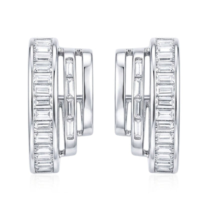 Pendientes Aro Baguette Circonitas Blancas | Acero Inoxidable Plateado