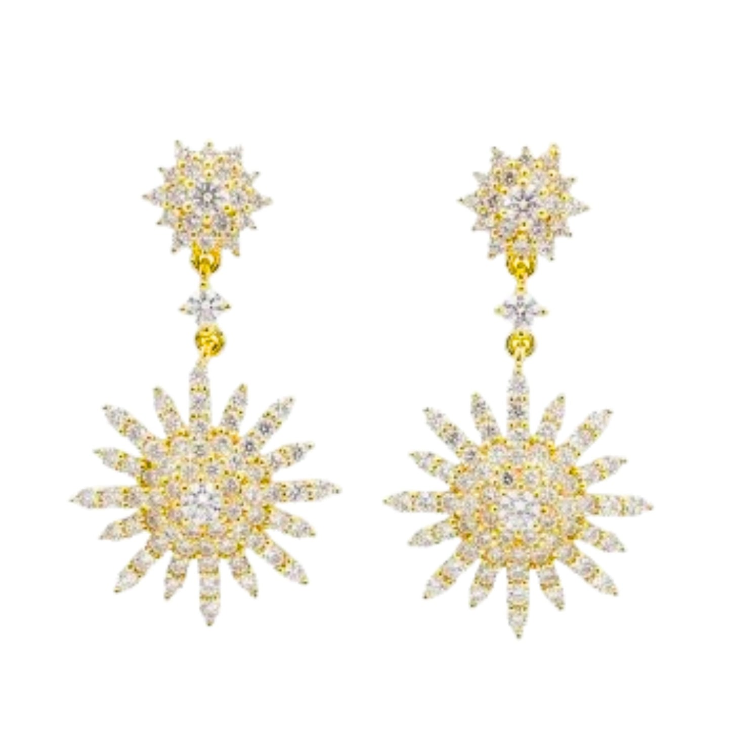 Pendientes Sol Colgante · Circonitas Blancas · Chapado Oro 14K