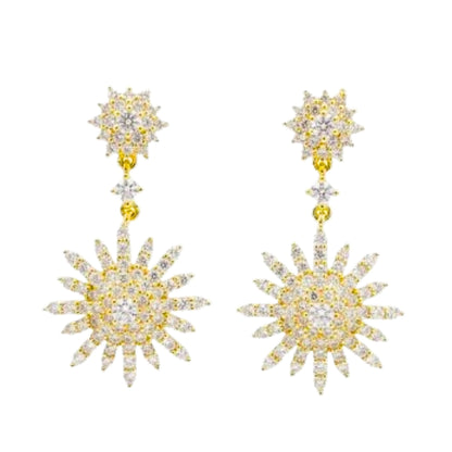 Pendientes Sol Colgante · Circonitas Blancas · Chapado Oro 14K