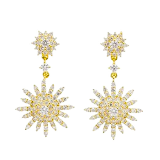 Pendientes Sol Colgante · Circonitas Blancas · Chapado Oro 14K