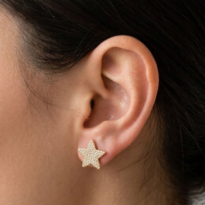 Pendientes Estrella Circonitas Blancas | Acero Inoxidable Chapado Oro 14K