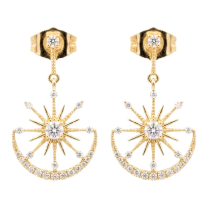 Pendientes Estrella Solar · Acero Inoxidable Chapado Oro 14K