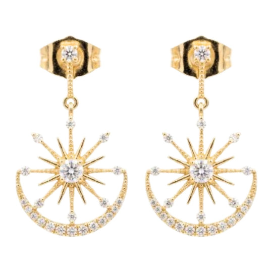 Pendientes Estrella Solar · Acero Inoxidable Chapado Oro 14K