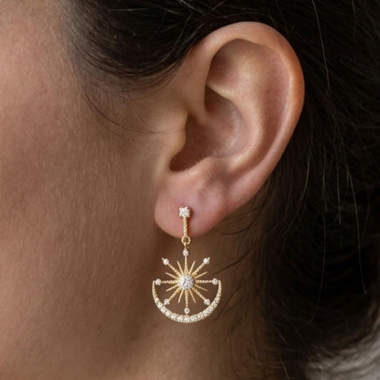 Pendientes Estrella Solar · Acero Inoxidable Chapado Oro 14K