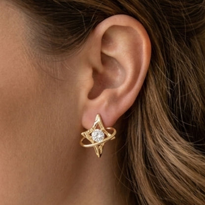 Pendientes Estrella Dorada con Circonita Blanca | Acero Inoxidable Chapado Oro 14K