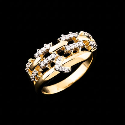 Anillo Acero Cadena Dorado con Circonitas Blancas | Ajustable